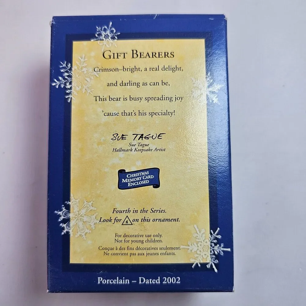 Hallmark Keepsake 2002 Gift Bearers #4 Porcelain Bear Ornament QX8883 Box